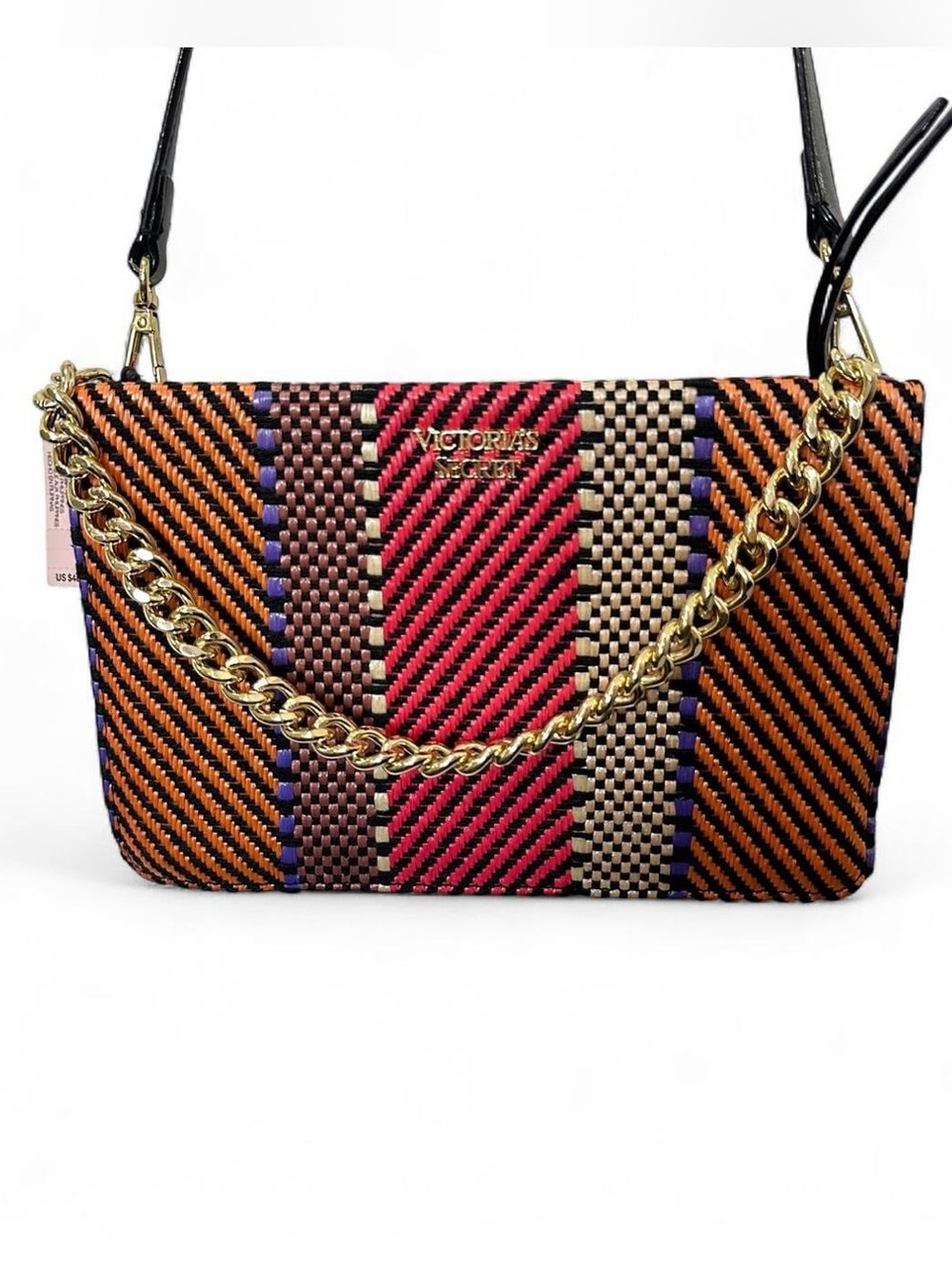 Victoria's Secret Striped Woven Shoulder Bag - Pink, Brown & Orange
